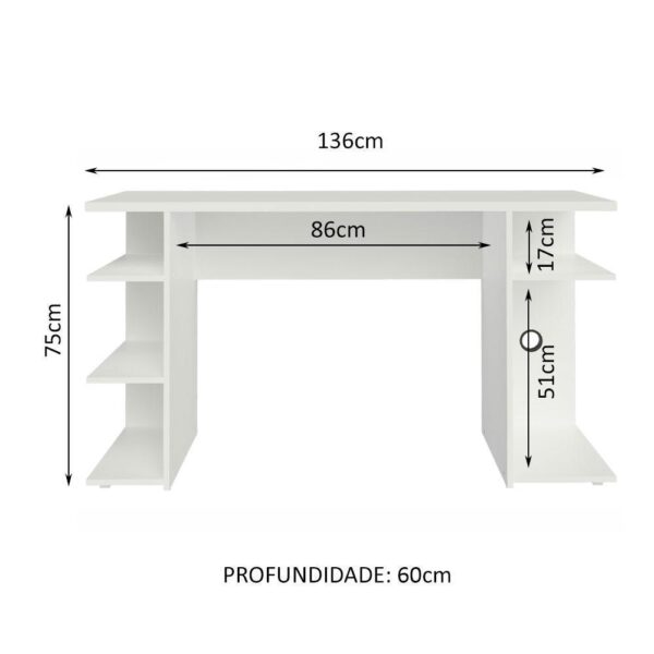 Mesa Para Computador Gamer Escrivaninha 9409 Madesa - Branco - Image 3