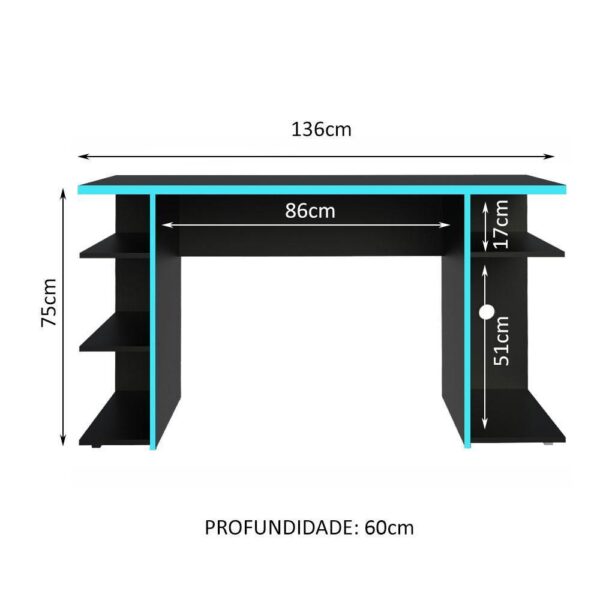 Mesa Para Computador Gamer, Madesa 9409 - Preto/azul - Image 4