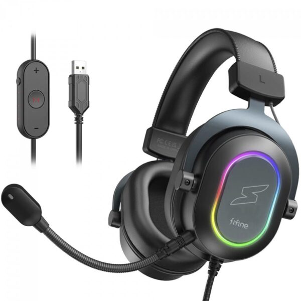 Headset Gamer Fifine SuperFrame Edition SFH6, 7.1 Surround, Drivers de 50mm, RGB, USB, Black