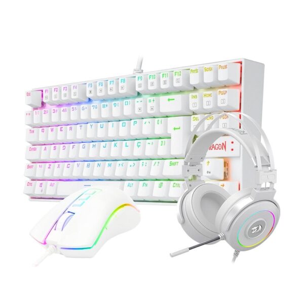 Kit Gamer Redragon RGB Headset Lamia 2 Surround 7.1 + Teclado Kumara Switch Outemu Blue + Mouse Cobra V2, 12400DPI, Branco - S125W - Image 4