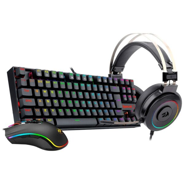 Kit Gamer Redragon RGB, Headset Lamia 2 Surround 7.1 + Teclado Kumara Switch Outemu Blue + Mouse Cobra M711 12400 DPI, Preto - S125