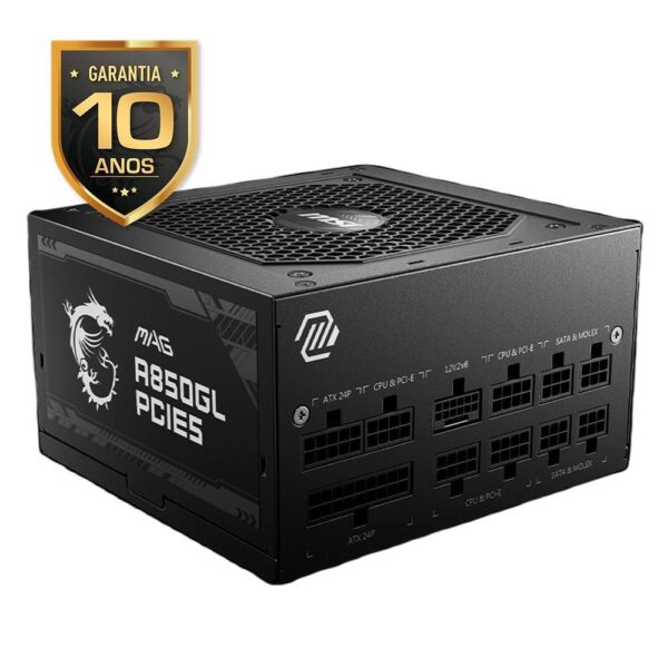 Fonte MSI MAG A850GL 850W, 80 PLUS Gold, Full Modular, PFC Ativo, Bivolt, PCIe 5.0, Preto