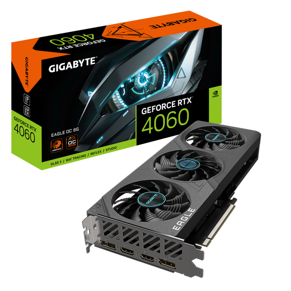 Placa de Vídeo Gigabyte NVIDIA GeForce RTX 4060 EAGLE OC, 8GB, GDDR6, DLSS, Ray Tracing, GV-N4060EAGLE OC-8GD