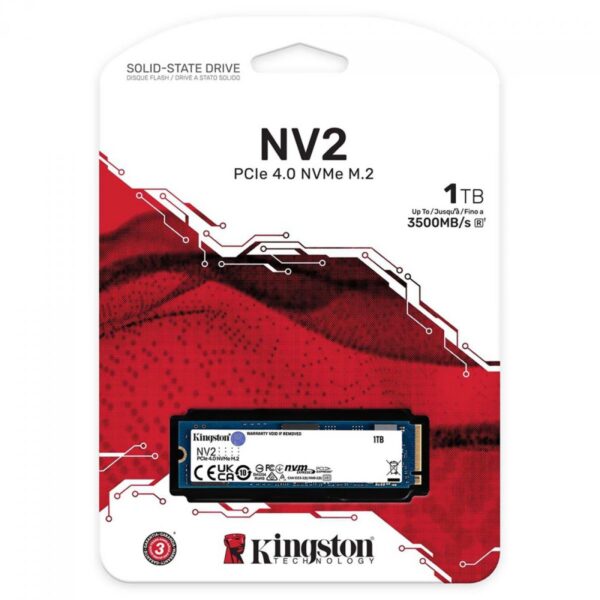 SSD Kingston NV2, 1TB, M.2 NVMe, 2280, Leitura 3500MBs e Gravação 2100MBs, SNV2S/1000G